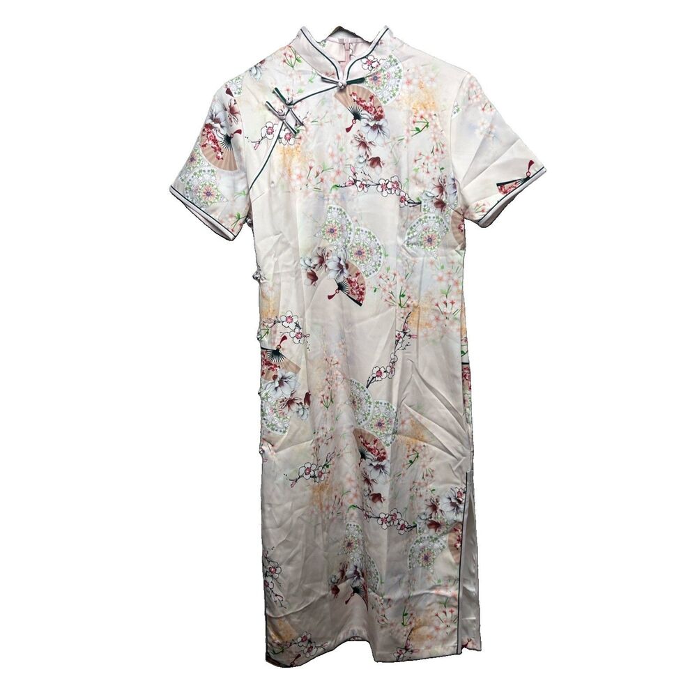 Women Bodycon Short-Sleeved Retro Chinese Style Cheongsam Mid-Length Dress Qipao